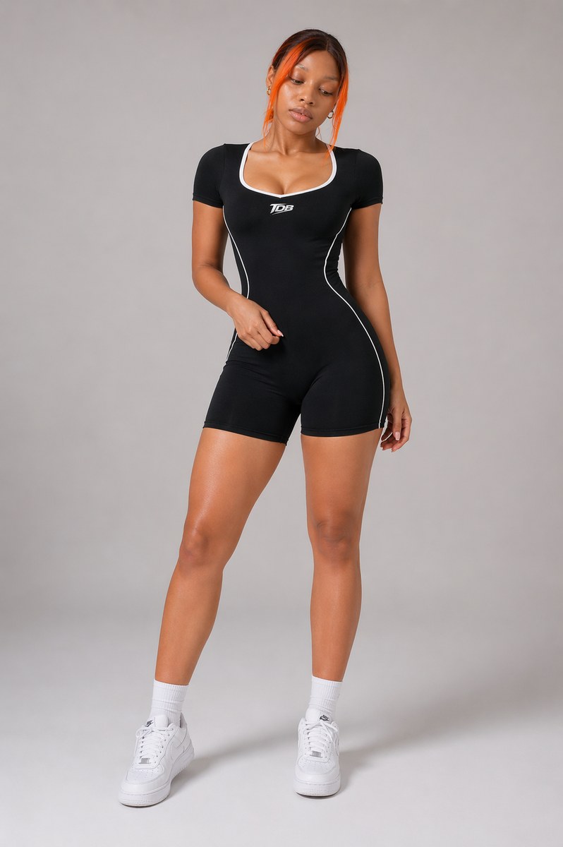 Black Contour Short Sleeve Romper
