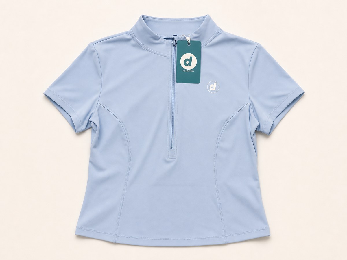 Sky Blue Zip Crop Active Top